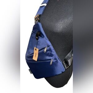 Wander Plus Anti-Theft Crossbody Travel Shoulder Bag Adjustable Strap Navy Blue